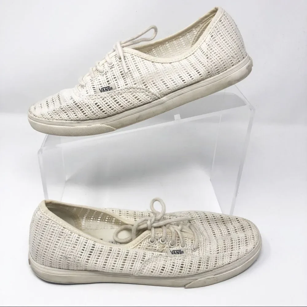 VANS | Cream Ivory Knit Lace Up Tie Sneakers Tennis Shoes Women’s Size 8 - Picture 3 of 13